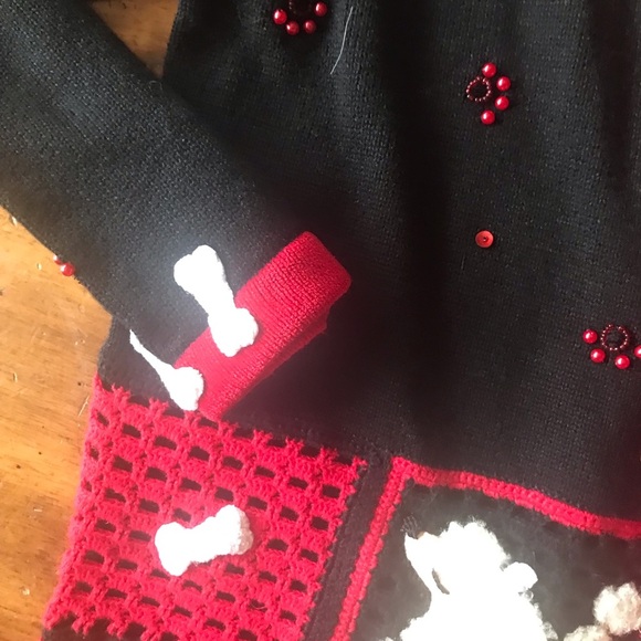 Vintage Berek Cardigan Sweater with Appliquéd Dogs Poodle Sz Medium M Ugly Party - Picture 9 of 10
